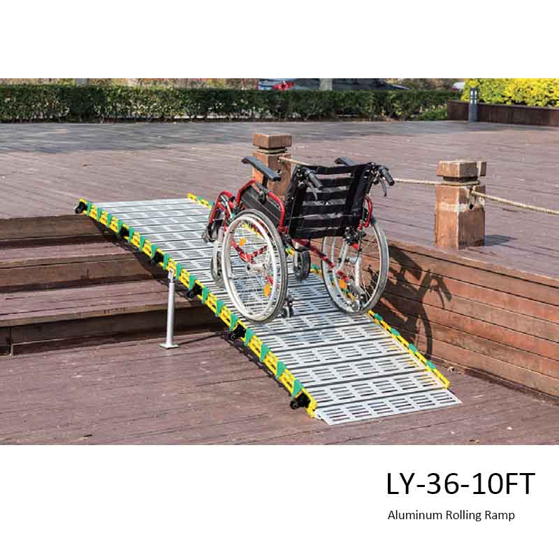 Lightweight aluminum handicap mobility ramp with support rod
