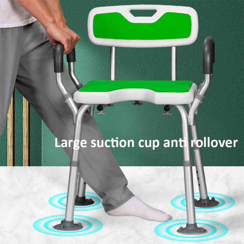 Aluminium safety upholstered disabled bathroom chair with armrests and backrest