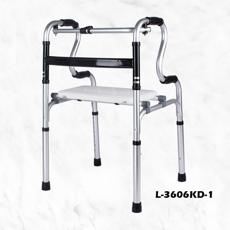 Customized medical aluminum disabled elderly upright adjustable walker foldable frame walker with seat