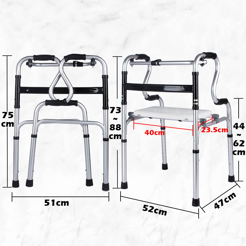 Customized medical aluminum disabled elderly upright adjustable walker foldable frame walker with seat