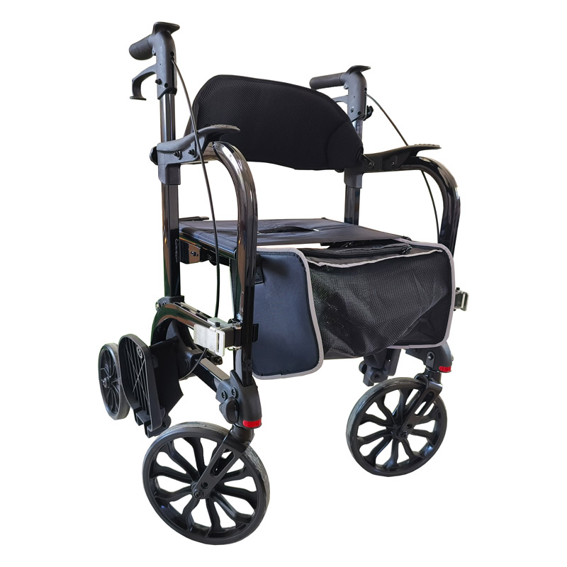 Aluminum 4 wheeled walker rollator wheelchair with seat and brakes
