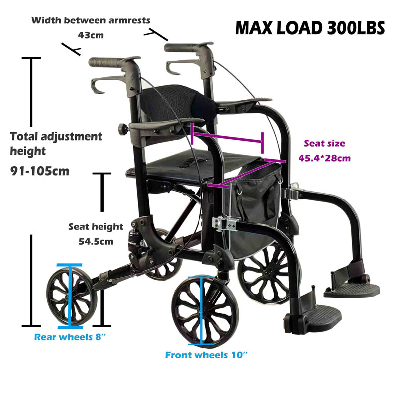 adjustable rollator with 10'' wheel