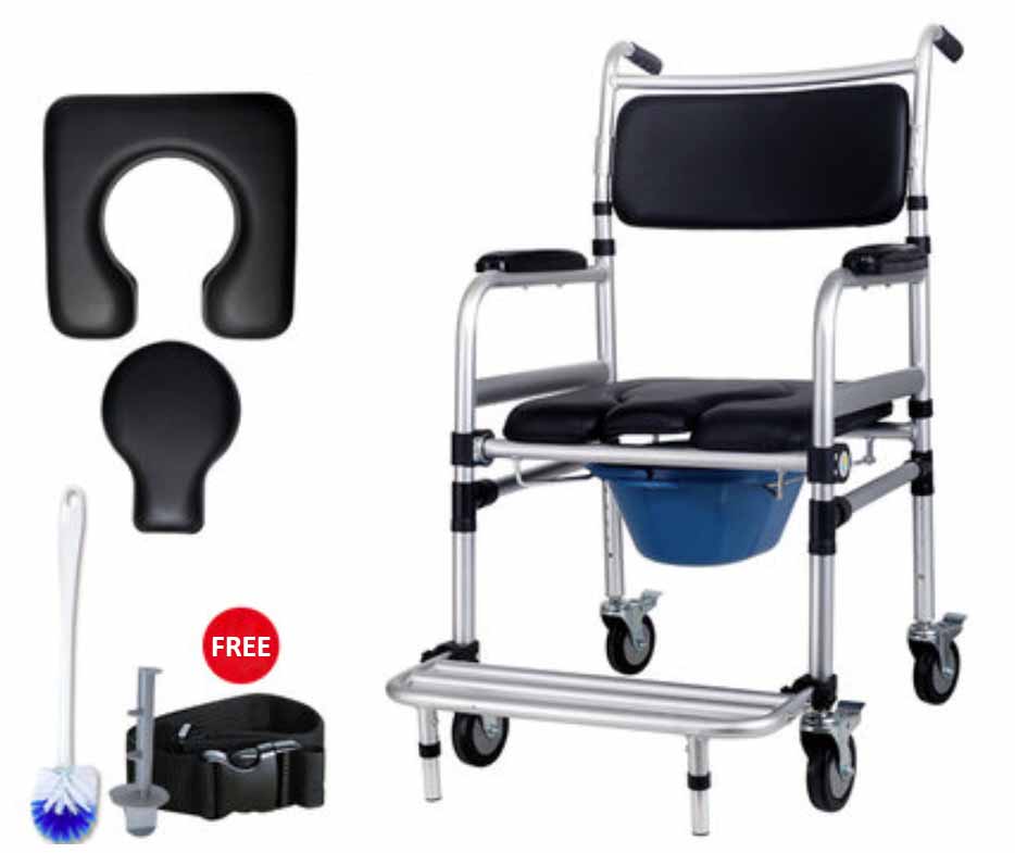 Aluminum commode wheel chair for disable